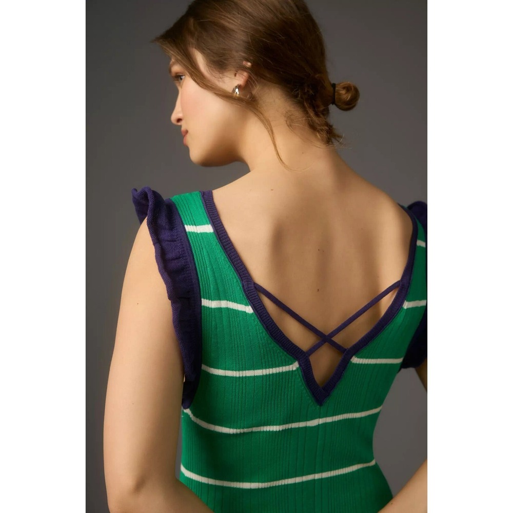 Daily Practice By Anthropologie Green White Stripe Midi Ribbed Dress Size XS - Picture 5 of 8
